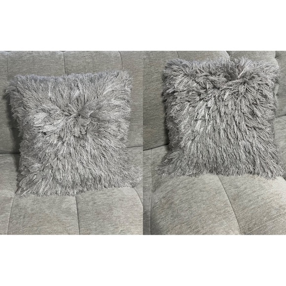 SAFAVIEH Two Large Gray Shag Metallic Silver Decorative Throw Pillows - Picture 8 of 17